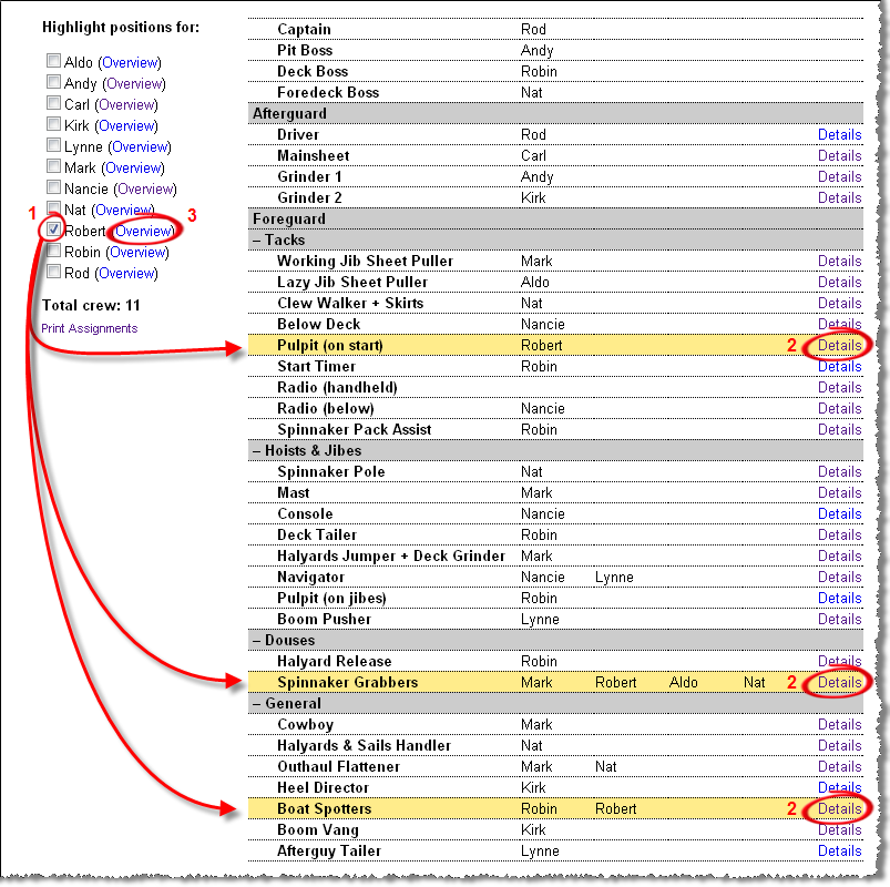 how to read the crew assignment table